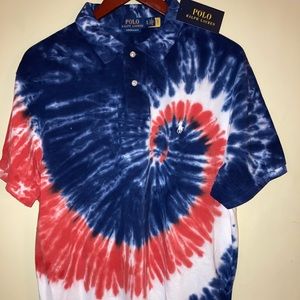 NWT POLO by RL red, white and blue XL custom slim fit s/s tie-dyed polo shirt